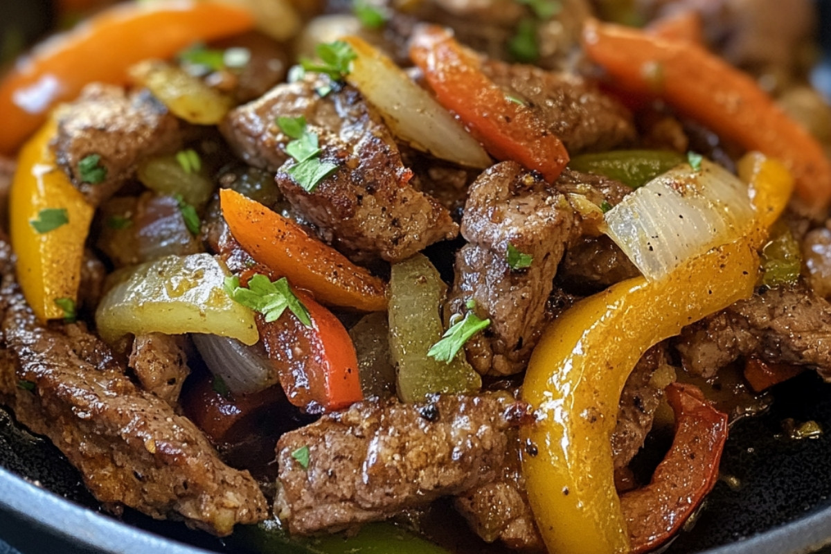 Delicious Pepper Steak with Vibrant Bell Peppers and Savory Onion