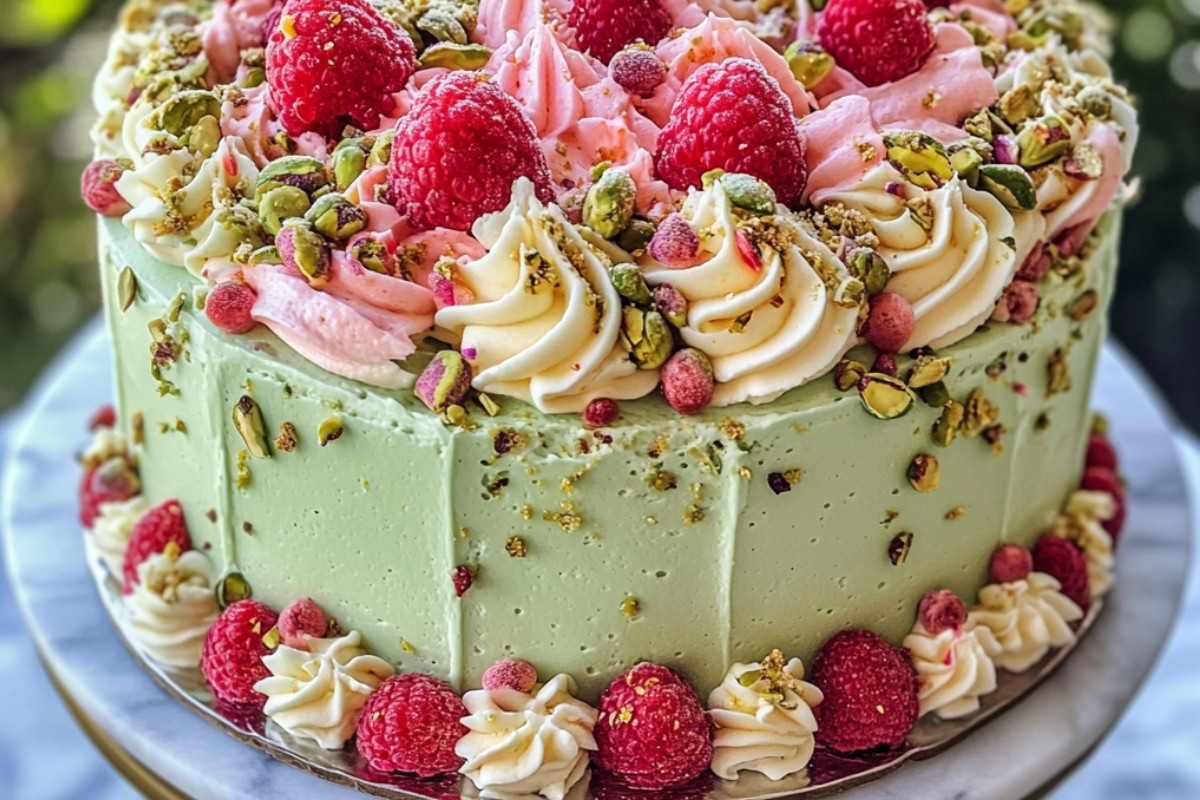 Delightful Pistachio Raspberry Indulgence Cake