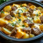Delicious Slow Cooker Steak and Cheddar Potato Casserole