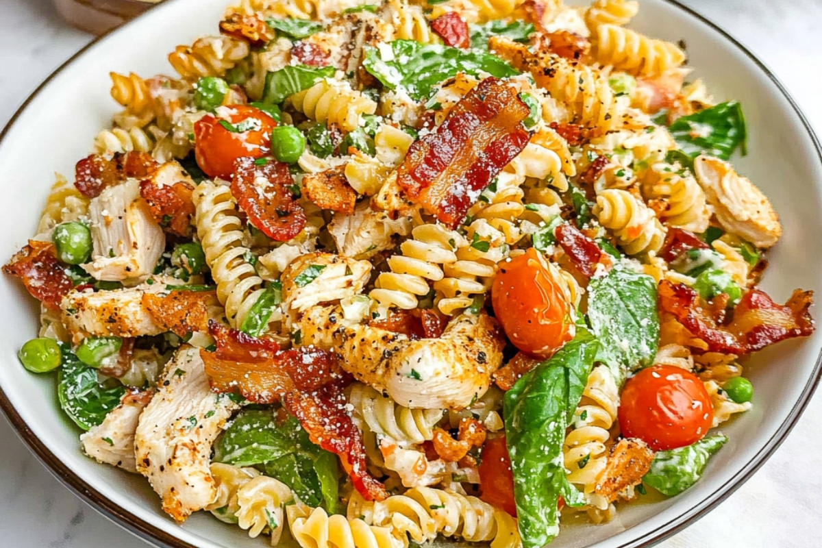 Delicious Chicken Bacon Ranch Pasta Salad