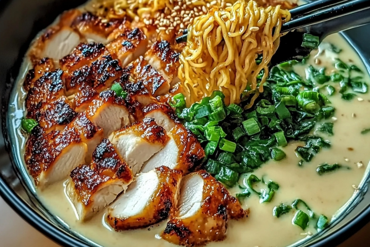 Fiery Delight Chicken Ramen with Creamy Garlic Sauce