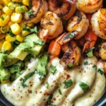 Grilled Shrimp Bowl with Avocado Corn Salsa & Creamy Garlic Sauce 9 Grilled Shrimp Bowl with Avocado Corn Salsa & Creamy Garlic Sauce