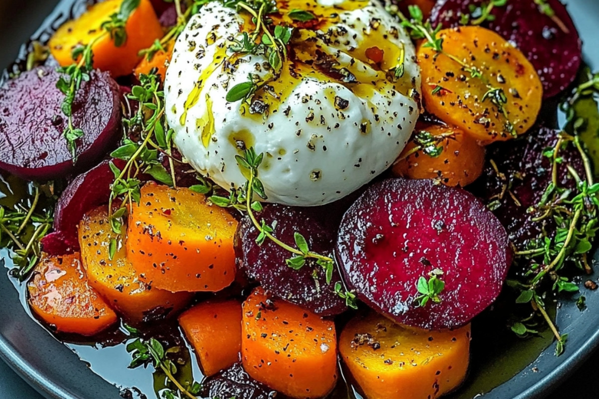 Roasted Beets and Carrots Salad with Delightful Burrata