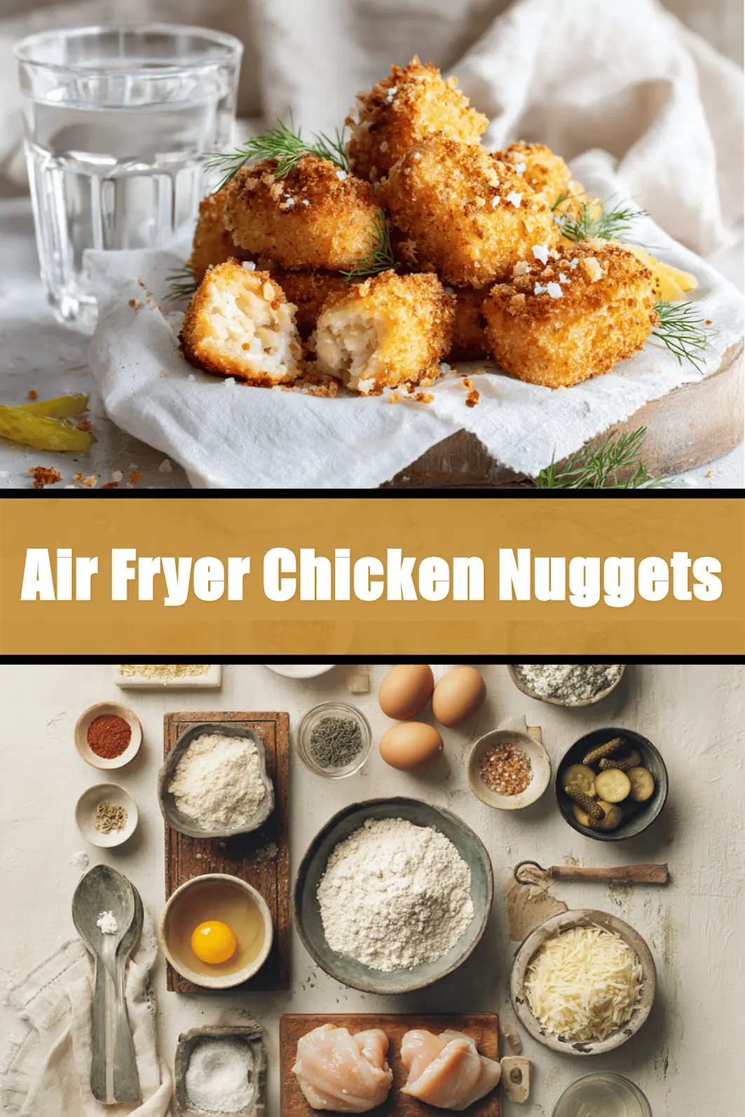 Air Fryer Chicken Nuggets: A Quick & Delicious Treat 6 Air Fryer Chicken Nuggets on white napkin with pickles and glass of water_pin