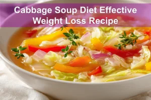 Cabbage Soup Diet Effective Weight Loss Recipe hearty bowl on white cloth with clear glass of water