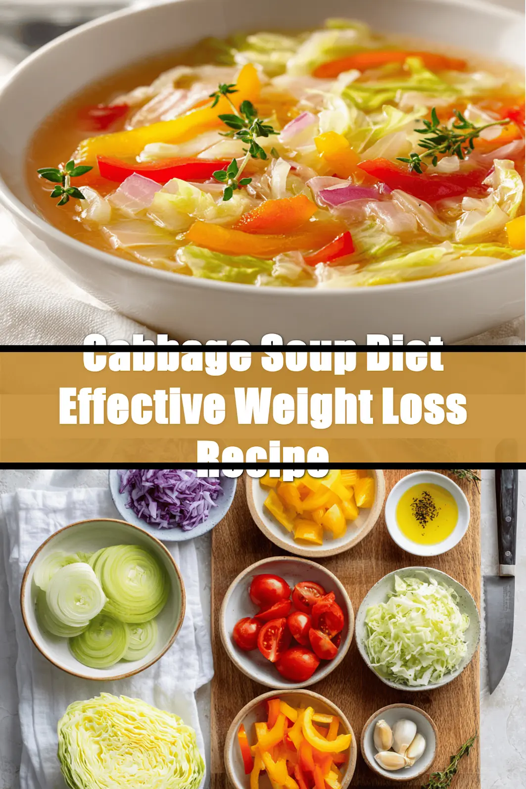 Cabbage Soup Diet Effective Weight Loss Recipe hearty bowl on white cloth with clear glass of water_pin