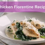 Chicken Florentine Recipe finished dish on white cloth with clear glass of water warm natural light