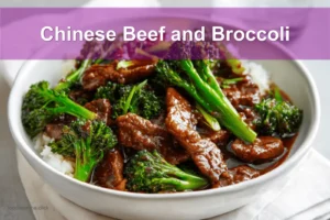 Chinese Beef and Broccoli Recipe with vibrant colors in a professional setup