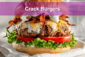 Crack Burgers Recipe: Juicy, Flavor-Packed Burgers to Try Now Loaded Crack Burgers featuring juicy beef patty, cheese, bacon, and sauce on a clean plate.