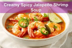 Creamy Spicy Jalapeño Shrimp Soup in a warm bowl garnished with lime and fresh green herbs