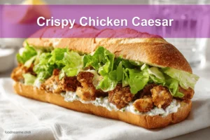 Crispy Chicken Caesar sandwich beautifully plated with golden bread and creamy filling