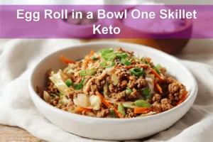 Egg Roll in a Bowl One Skillet Keto aromatic turkey cabbage bowl with sriracha mayo drizzle and sesame