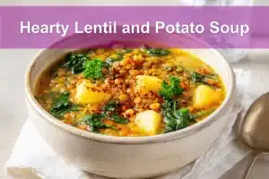 Hearty Lentil and Potato Soup styled for a cozy and inviting presentation