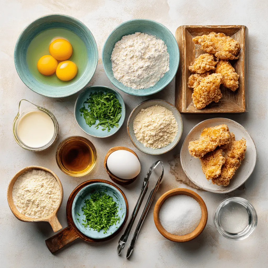 Bang Bang Chicken golden crispy pieces drizzled with sauce and fresh herbs on white cloth