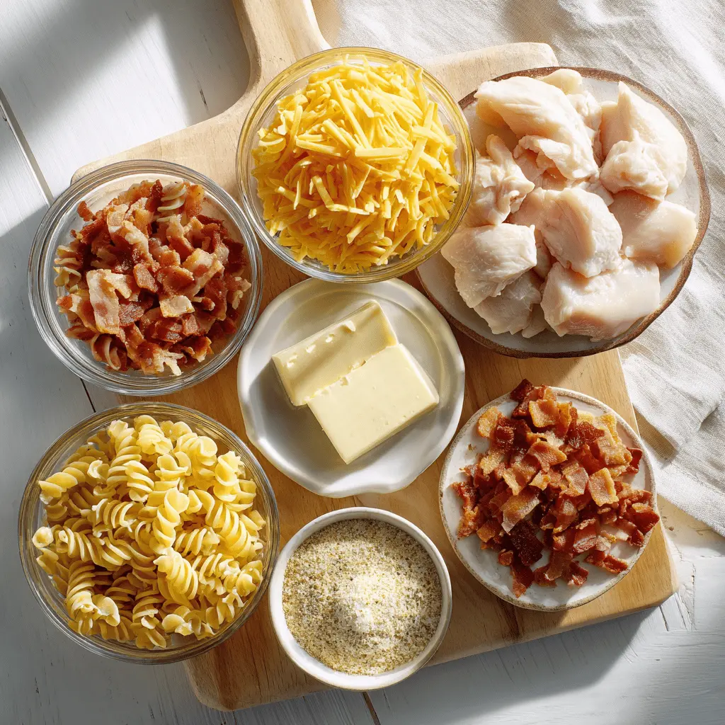 Chicken Bacon Ranch Pasta Recipe for Creamy Comfort Meals 4 Chicken Bacon Ranch Pasta served in a creamy, colorful and appetizing arrangement