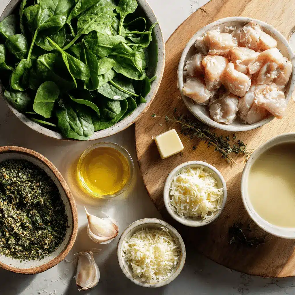 Chicken Florentine Recipe finished dish on white cloth with clear glass of water warm natural light