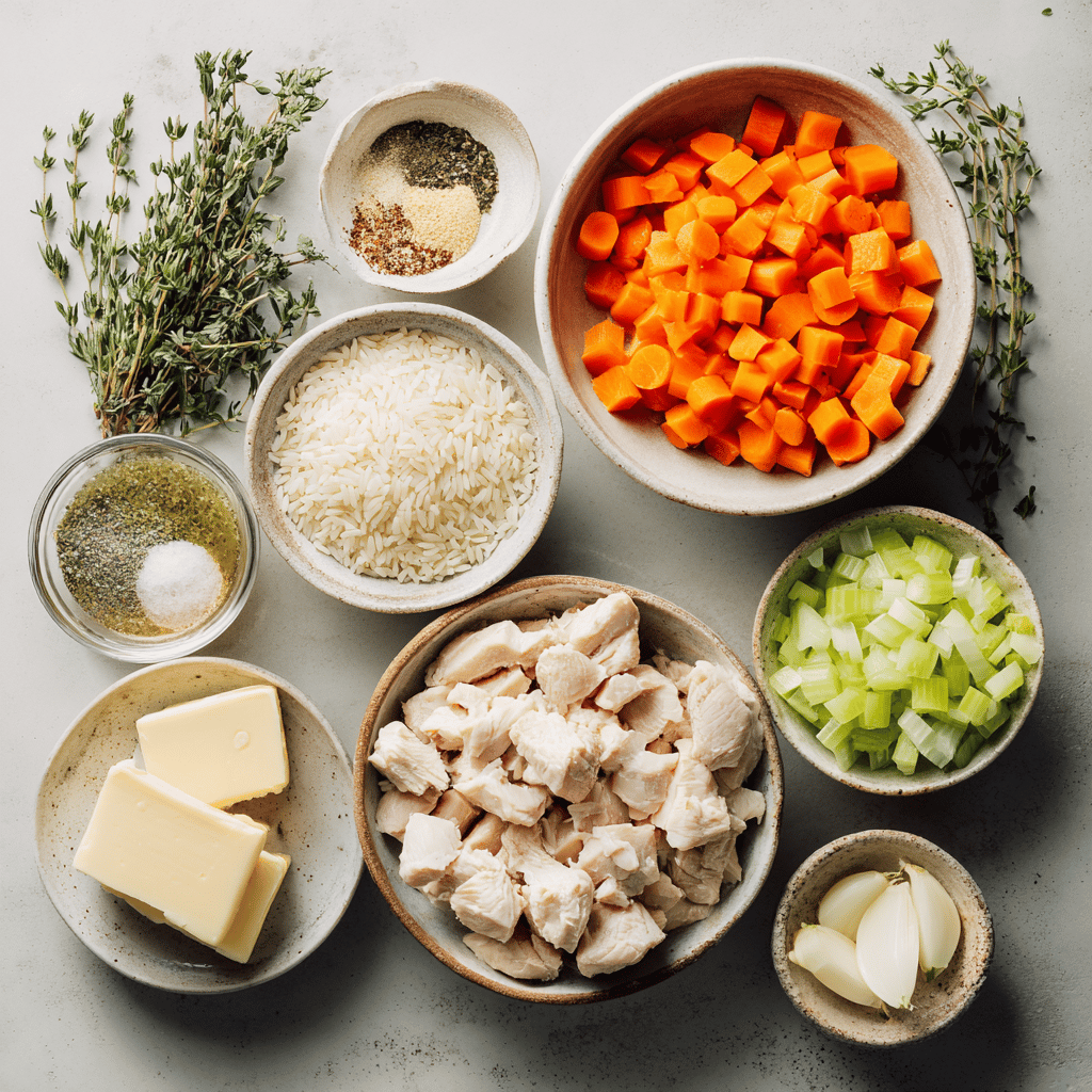 Creamy Chicken and Rice Soup for Cozy Comfort and Easy Meals 4 Creamy Chicken and Rice Soup served in warm, natural lighting on a cozy white table setup