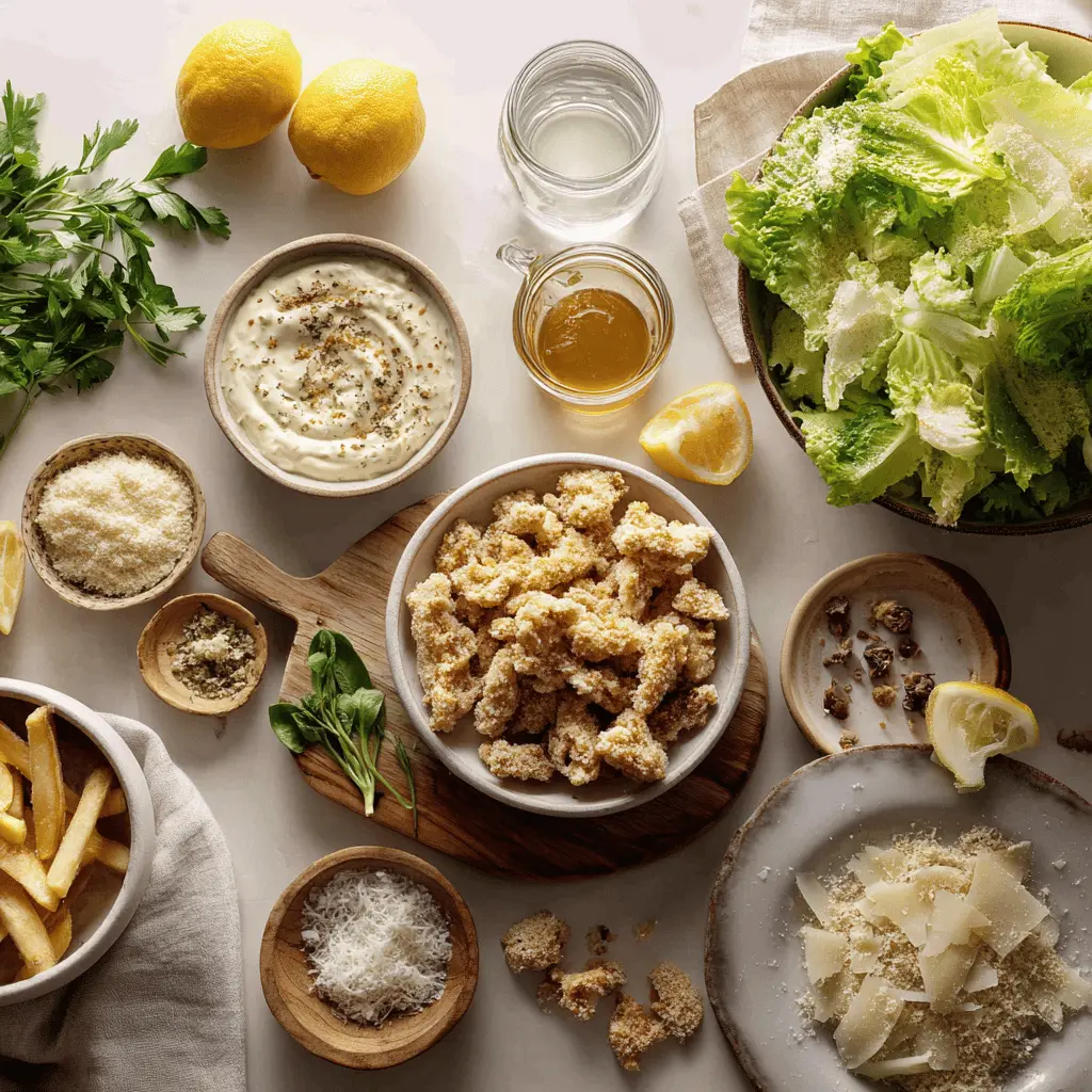 Healthy Chicken Caesar Salad: Delicious & Nutritious! 5 Healthy Chicken Caesar Salad with breaded chicken pieces panko crumbs romaine lettuce and spicy honey drizzle