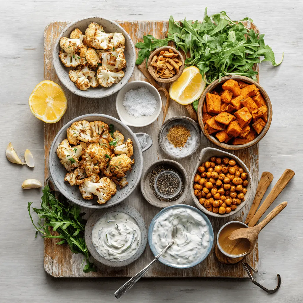 Nourish Bowl Recipe Ultimate Guide to Healthy Eating featuring roasted cauliflower carrots sweet potato and tahini