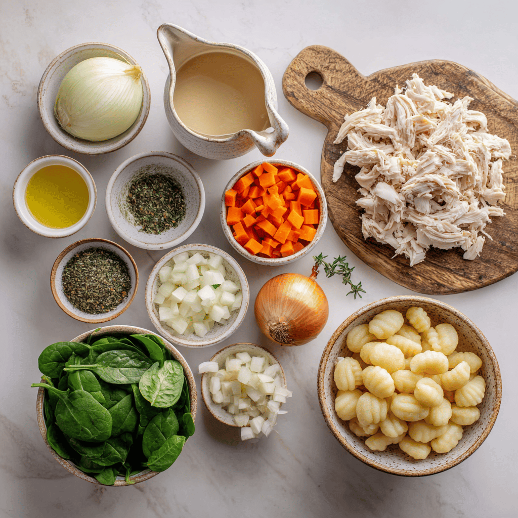 Olive Garden Chicken Gnocchi Soup Recipe - Easy & Delicious Copycat 4 Warm bowl of Olive Garden Chicken Gnocchi Soup with gnocchi, spinach, and chicken in rich broth