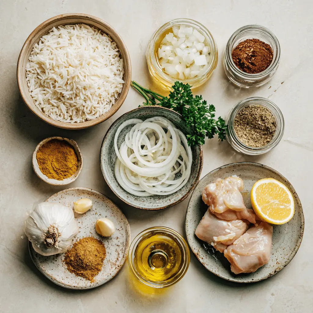 One Pot Shawarma Chicken and Rice presented with warm, appealing tones and natural styling.