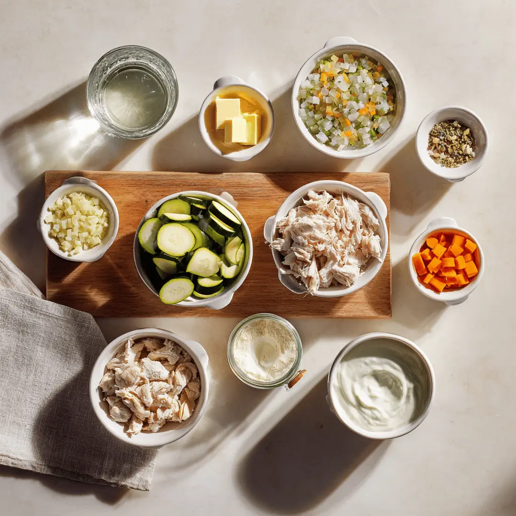 Quick Rotisserie Chicken Zucchini Casserole Delight 5 Quick Rotisserie Chicken Zucchini Casserole warm bake on white cloth beside glass of water