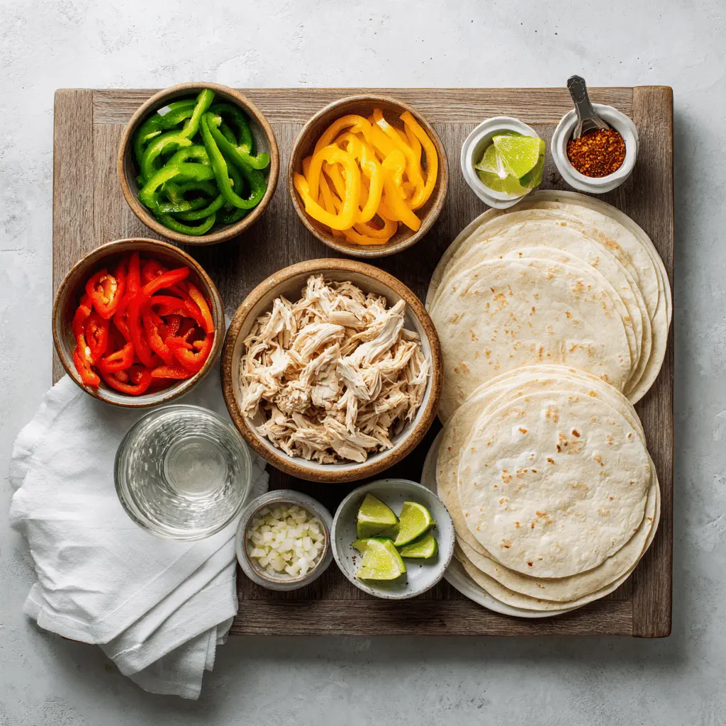 Slow Cooker Chicken Fajitas with Fajita Seasoning served with peppers onions tortillas and fresh limes
