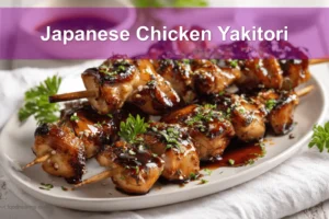 Japanese Chicken Yakitori skewers on a white napkin with rich glaze and natural lighting.