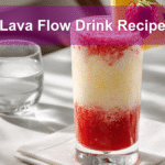 Tropical Lava Flow Drink Recipe styled on white napkin with fresh garnishes and vibrant hues.