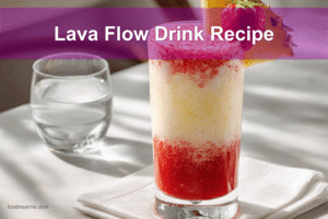 Tropical Lava Flow Drink Recipe styled on white napkin with fresh garnishes and vibrant hues.