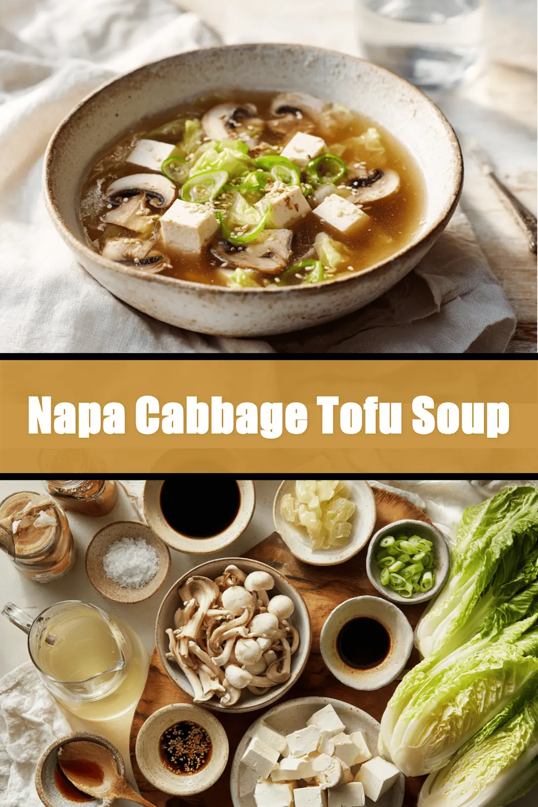 Napa Cabbage Tofu Soup bowl with tender tofu napa cabbage mushrooms and warm savory broth_pin