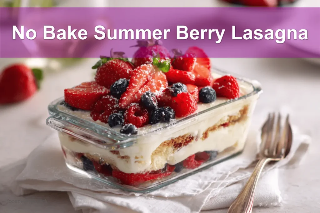 No Bake Summer Berry Lasagna beautifully layered with mascarpone and fresh summer berries.