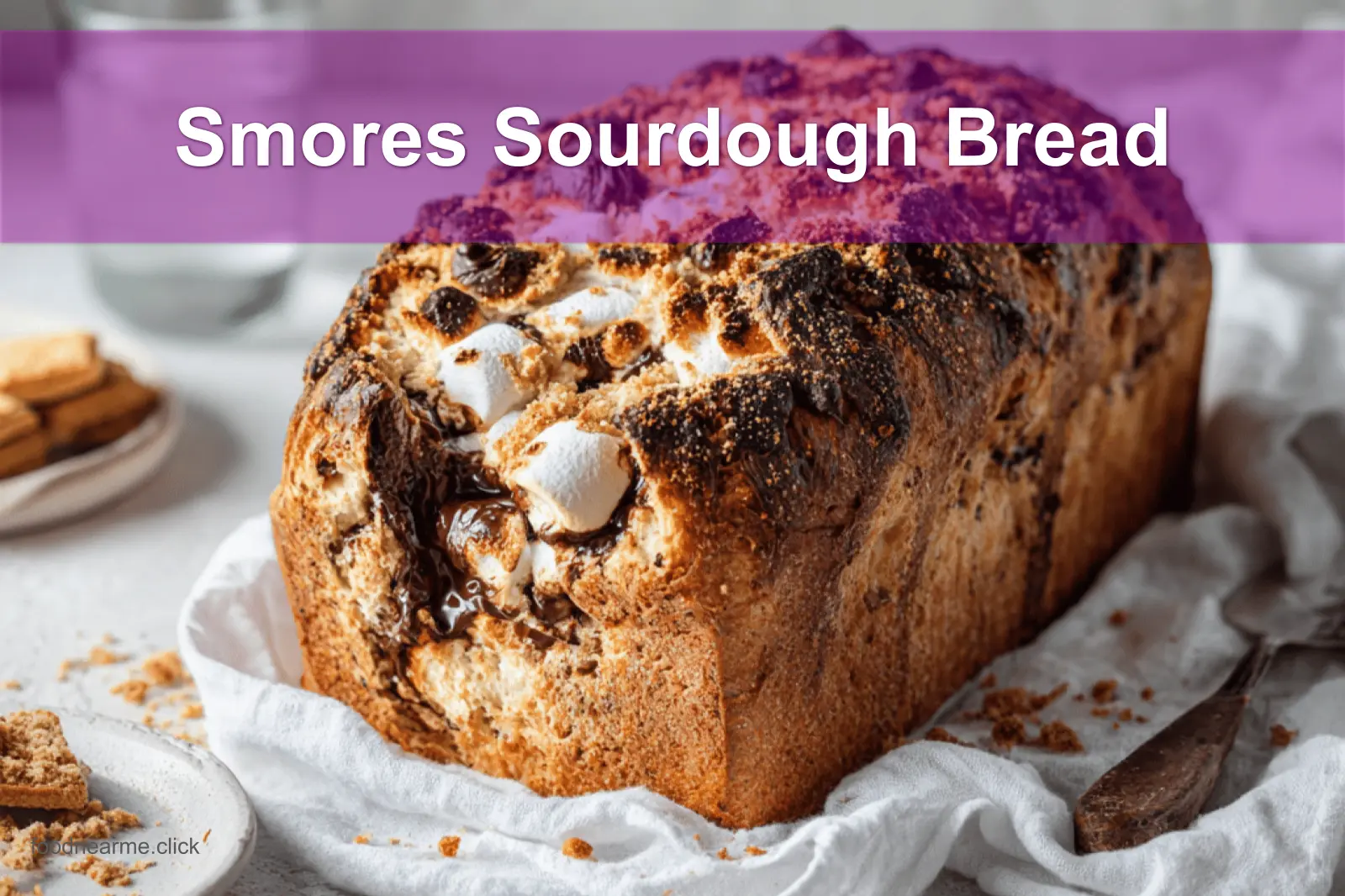 Freshly baked Smores Sourdough Bread showing gooey marshmallow and chocolate perfect for a blog feature.