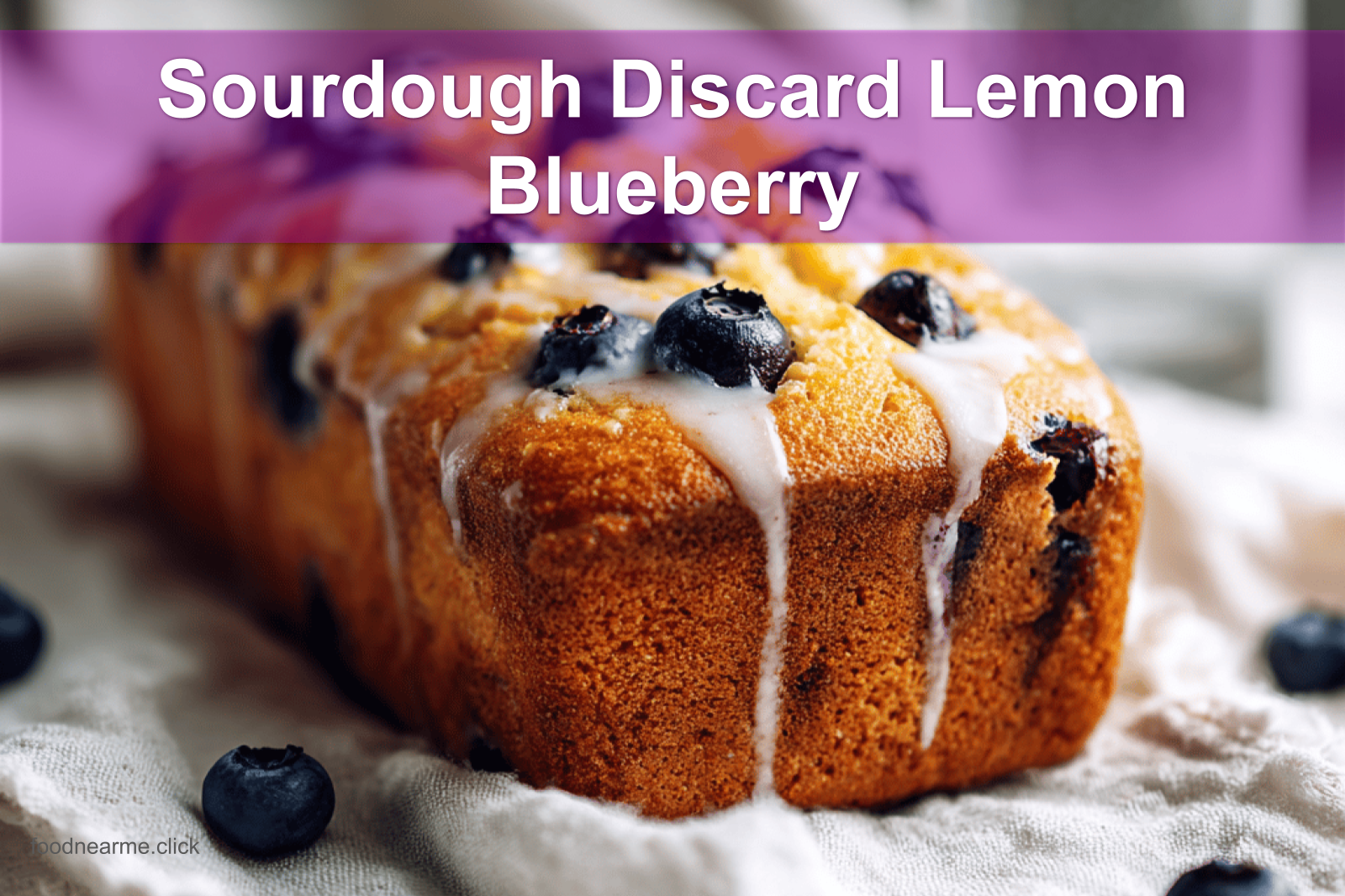 Sourdough Discard Lemon Blueberry Quick Bread beautifully presented with glass of water and warm tones