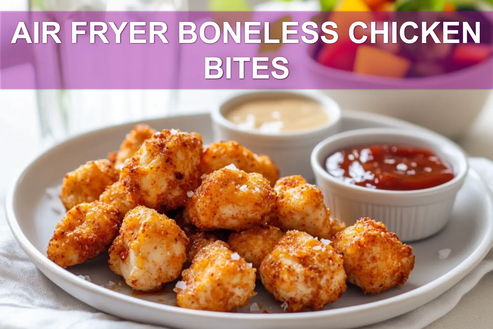 4 Easy Air Fryer Recipes: Quick Family Favorites 5 Air Fryer Boneless Chicken Bites golden and crispy bite-sized pieces