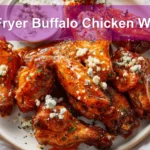 Air Fryer Buffalo Chicken Wings on white napkin with blue cheese dressing and water