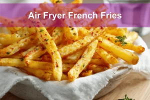 Crispy Air Fryer French Fries on white napkin with clear water glass and warm tones