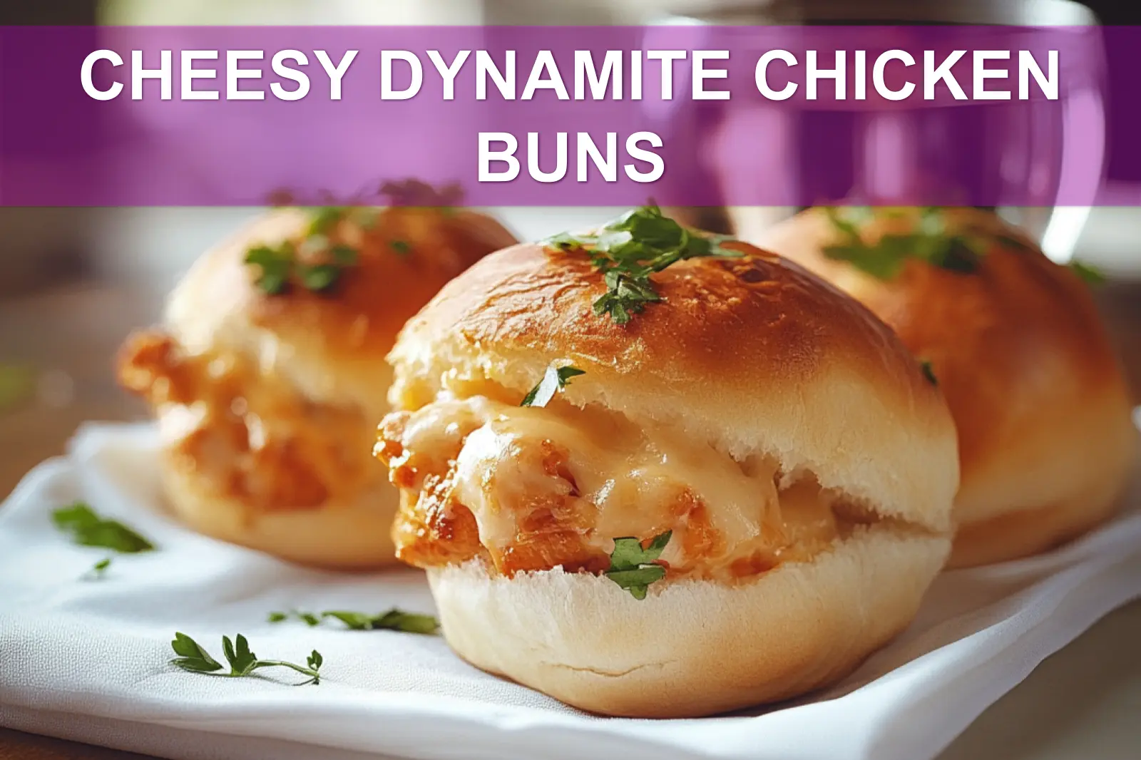 CHEESY DYNAMITE CHICKEN BUNS golden baked buns with melted cheese and spicy filling