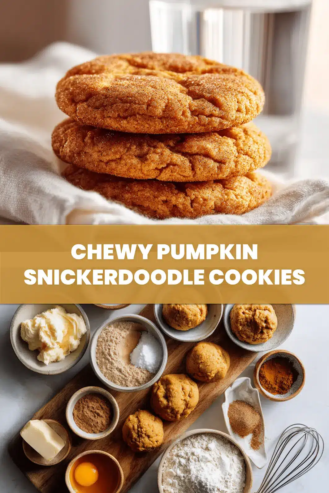 Chewy Pumpkin Snickerdoodle Cookies: Irresistibly Soft and Easy Recipe 6 CHEWY PUMPKIN SNICKERDOODLE COOKIES warm soft cookies on white napkin with clear glass water_pin