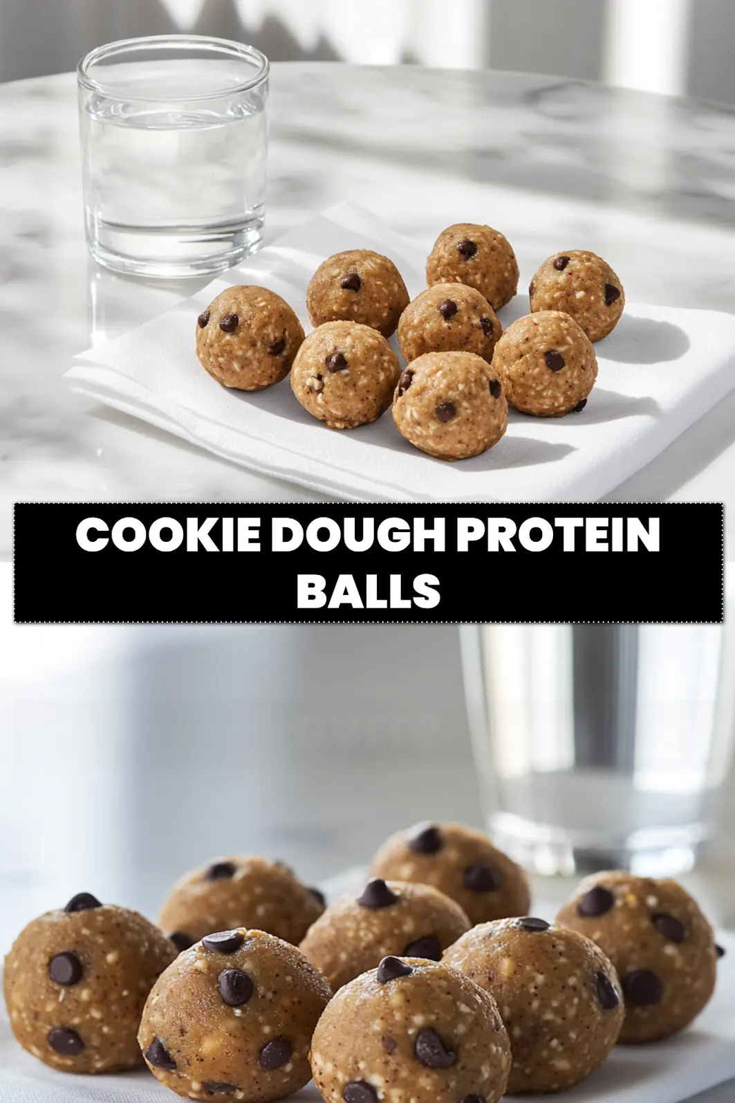 Cookie Dough Protein Balls: Easy Delicious Recipe 6 COOKIE DOUGH PROTEIN BALLS single bowl on white cloth warm natural light shallow depth of field_pin