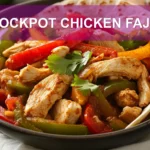 CROCKPOT CHICKEN FAJITA plated with tortillas lime wedges vibrant peppers and taco spice