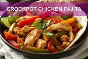 Crockpot Chicken Fajita: Easy and Delicious Recipe CROCKPOT CHICKEN FAJITA plated with tortillas lime wedges vibrant peppers and taco spice