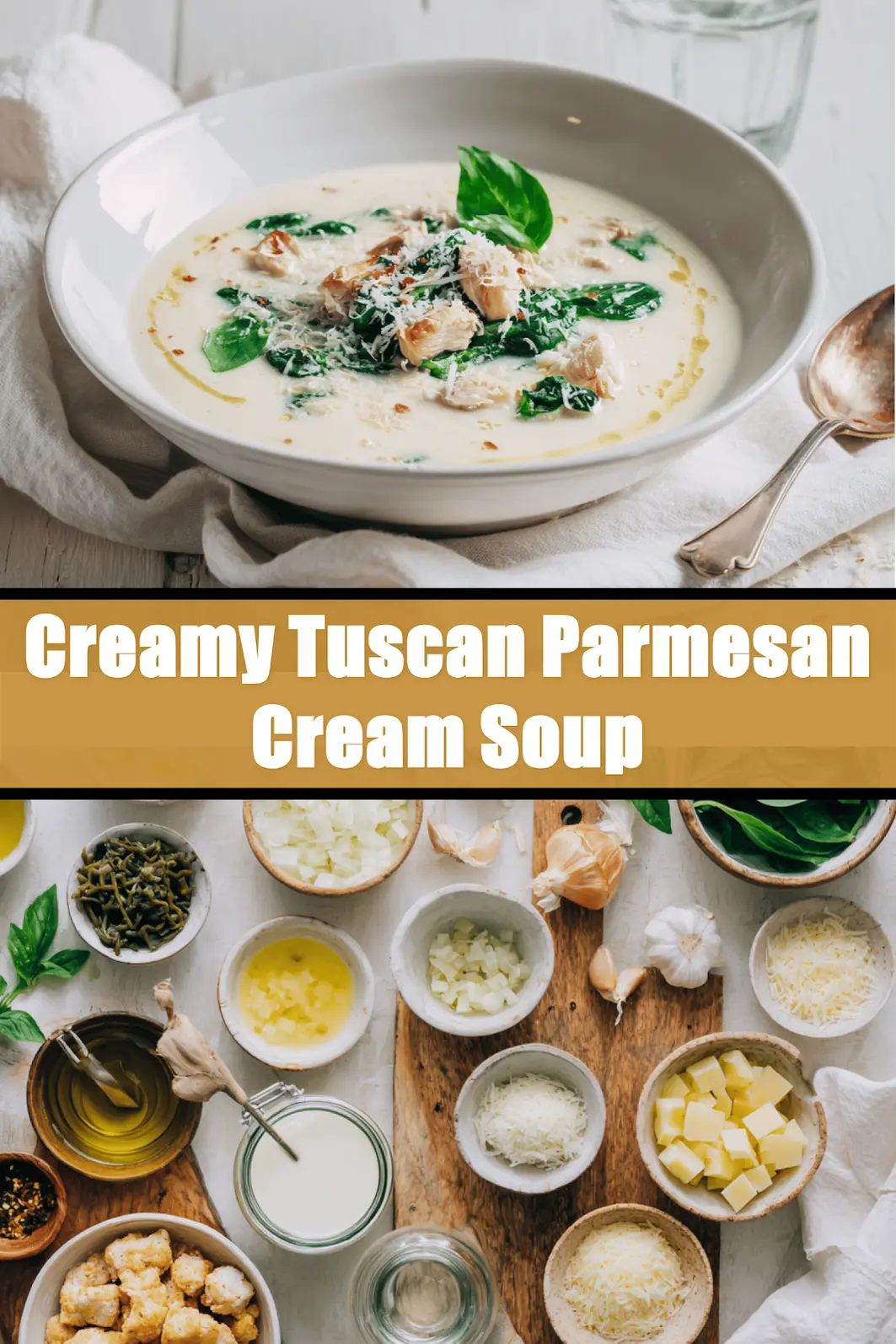 Creamy Tuscan Parmesan Cream Soup: A Simple Delight 6 Creamy Tuscan Parmesan Cream Soup in ceramic bowl garnished with basil and grated Parmesan_pin