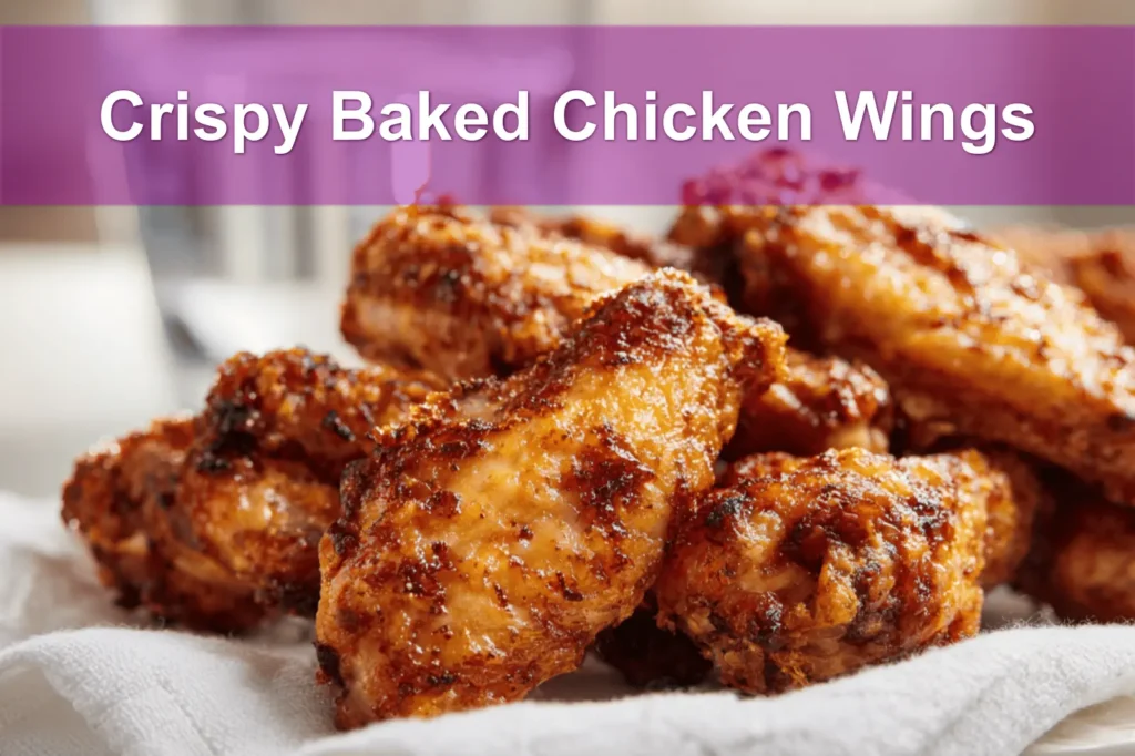 Crispy Baked Chicken Wings on white napkin with clear water glass warm natural light