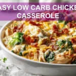 Easy Low Carb Chicken Casserole: Delicious Dinner Win 7 EASY LOW CARB CHICKEN CASSEROLE golden baked casserole with bacon broccoli and melted cheese hero image