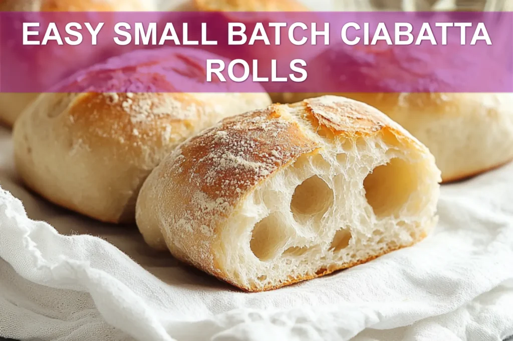 EASY SMALL BATCH CIABATTA ROLLS golden crust airy crumb on white napkin