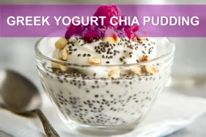 Greek Yogurt Chia Pudding: Easy Delicious Recipe GREEK YOGURT CHIA PUDDING with mixed berries nuts and dark chocolate chips in a glass
