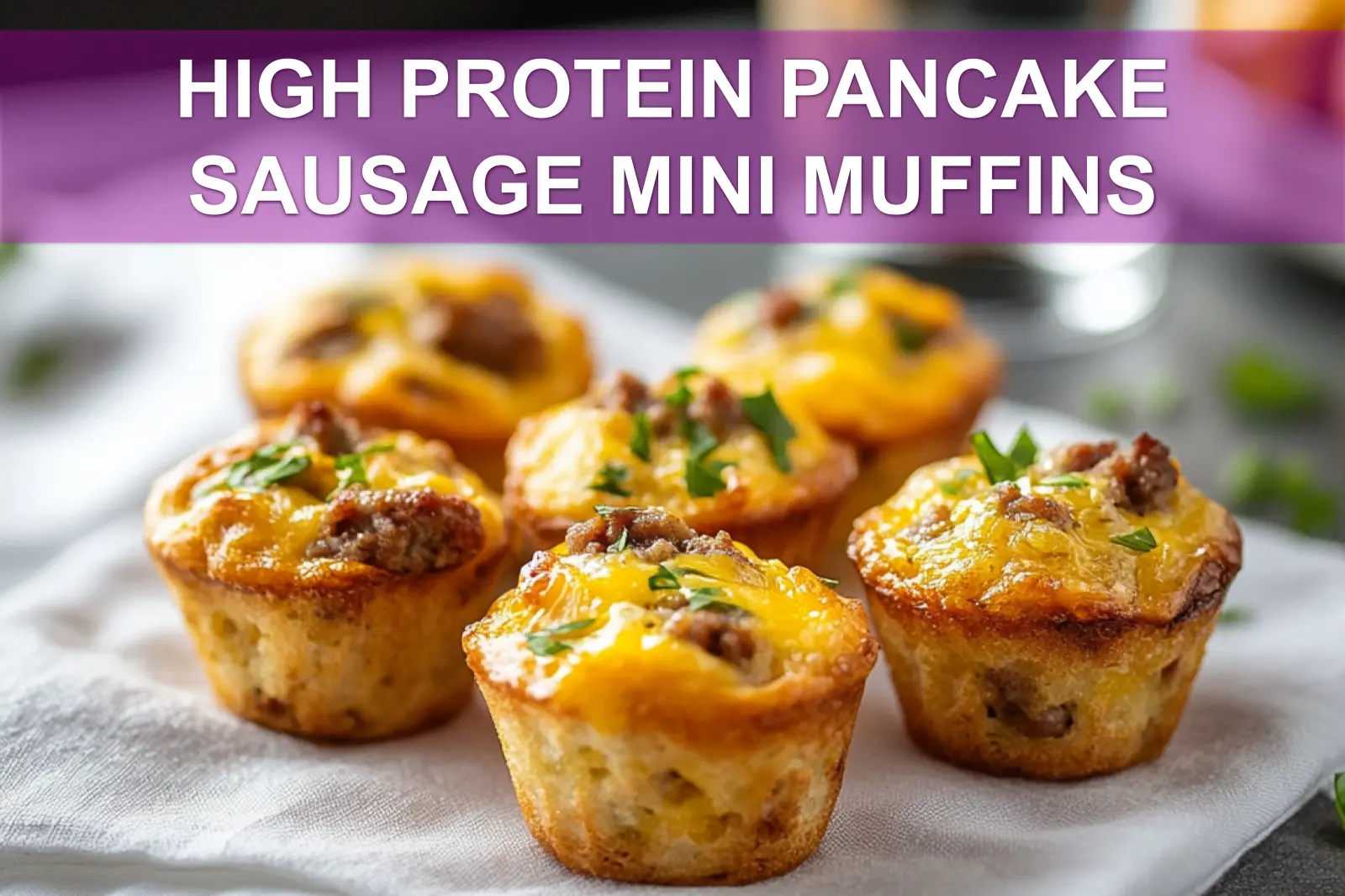 HIGH PROTEIN PANCAKE SAUSAGE MINI MUFFINS golden cheesy savory mini muffins