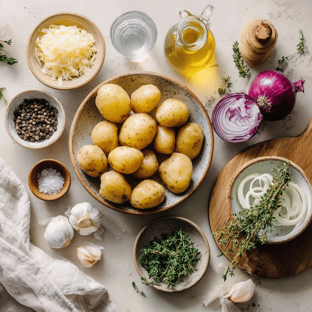 AIR FRYER BABY POTATOES golden roasted baby potatoes on white napkin with water glass
