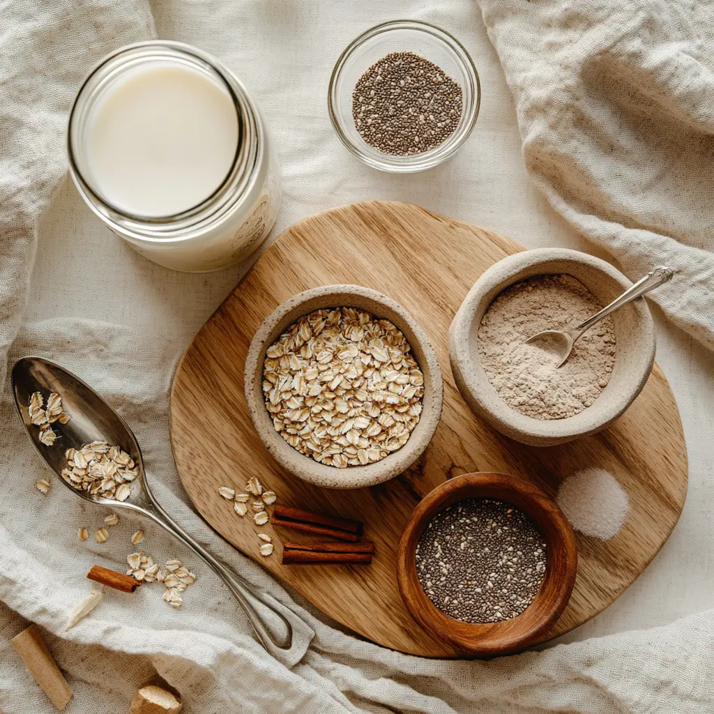 Cinnamon Roll Protein Overnight Oats: Simple and Delicious Recipe 5 CINNAMON ROLL PROTEIN OVERNIGHT OATS jar with cinnamon swirl on white napkin beside water